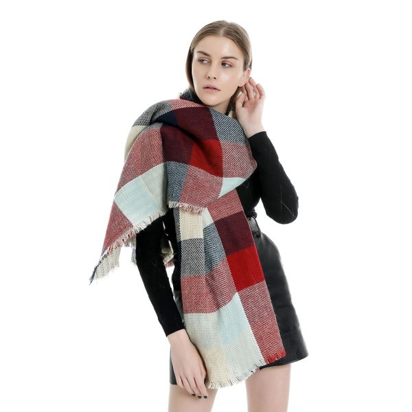 

fall / winter 2019 contrast plaid cashmere women's scarf, Blue;gray
