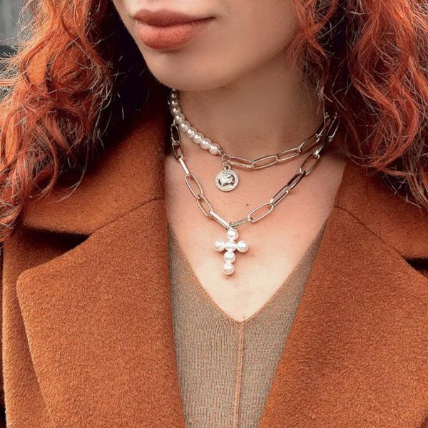 

en vintage heart-shaped creative openable souvenir ps pendant item women double-layer simple chain short necklace, Silver