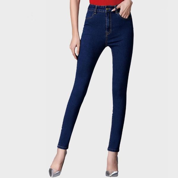

womens plus size stretch jeans 40 waist slim femme high waisted stretchy skinny jeans elastic bulift jean for work long denim1, Blue