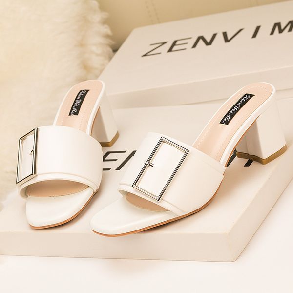 

shoes for girls slippers heels low square heel slides fashion lady high summer soft block luxury fabric concise basic scandals y1202, Black