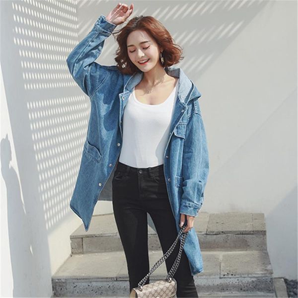 

2020 fashion spring autumn new plus size women's cowboy hooded collar long-sleeved loose thin long coat hjb65, Tan;black