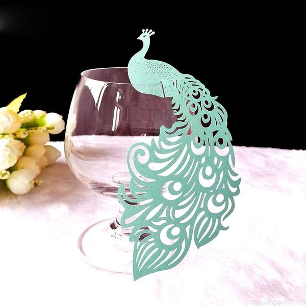 

glass factory supplies cards peacock wine card party wedding decoration laser cut escort cup tricks craft table de 26