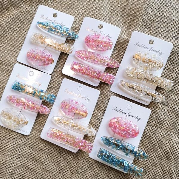 

3 pcs /lot glitter barrettes hair clips female hairpins for women clear korean gold color hair jewelry ornaments decoration, Golden;silver