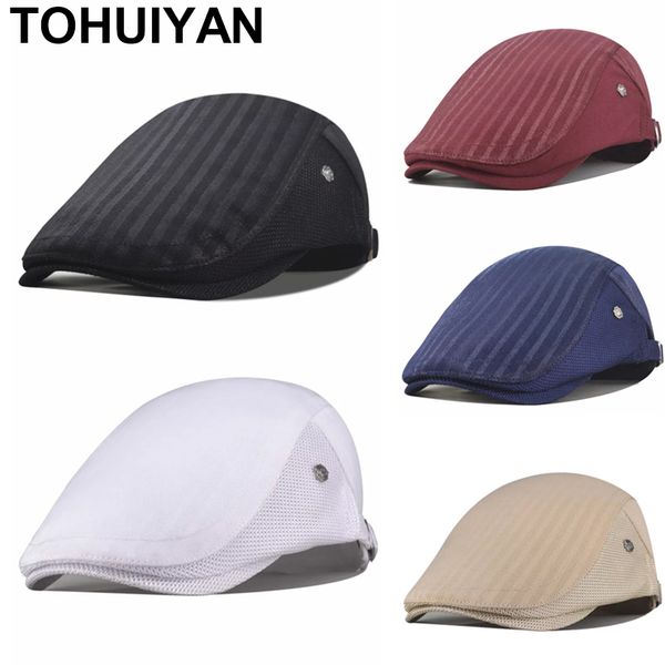 

tohuiyan] fashion solid gatsby cap men women casual ivy hat summer breathable mesh flat cabbie cap boinas newsboy caps 201216, Blue;gray