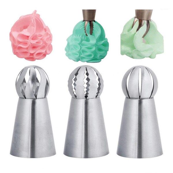 

3pcs/set stainless steel russian ball torch nozzles flower fondant icing piping tips cream pastry cupcake decoration tool new1