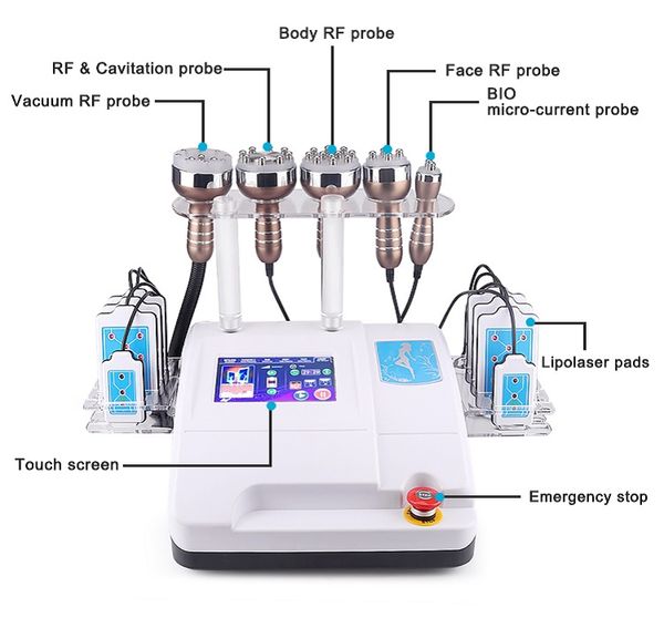 

2021 new 6 in 1 40k cavitation vacuum lipolaser body weight fat loss rf radio frequency face lifting slimming beauty salon machine