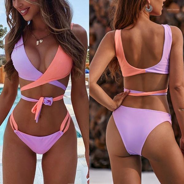 

solid stitching women bikini push up bandage swimsuit low waist swimming suit swimwear beachwear new1, White;black