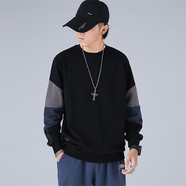 

men's autumn fashion stitching loose add size fat hip hop casual sports round neck sweater, Gray