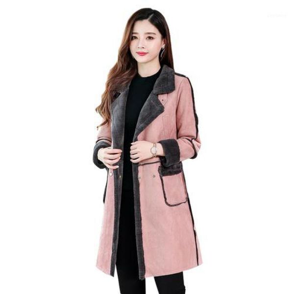 

2020 new fashion winter women faux suede leather long sleeve loose wool keep warm parka ladies solid casual medium long coat1, Black