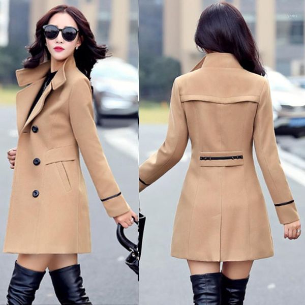 

women wool double breasted coat elegant long sleeve work office fashion jacket fashion women ls 12031, Black