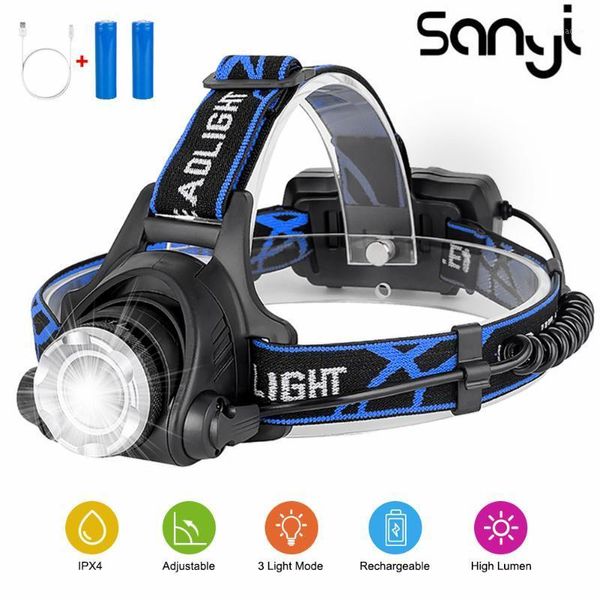 

super bright led headlight zoom in/out 3 modes headlamp usb rechargeable forehead for camping hunting lantern1