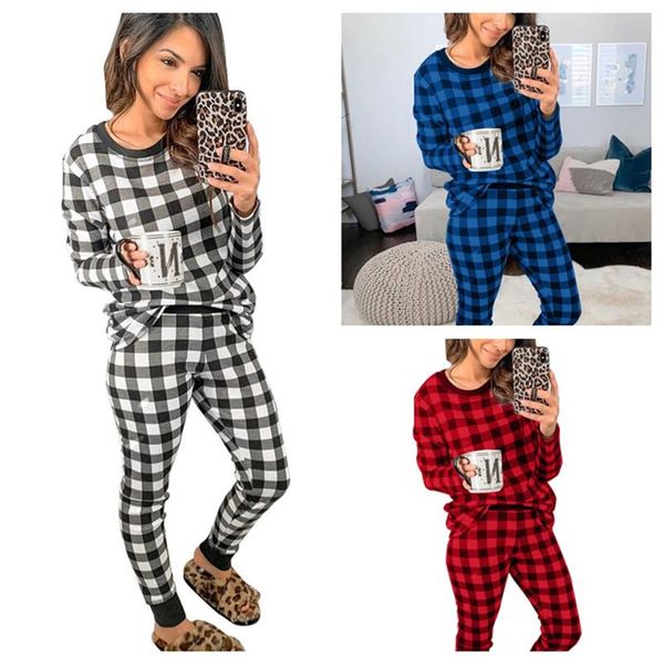 

женщины дизайнер pajamas простой классический плед домой носить осень зима длинные рукава топы пуловер брюки двух частей наряды 3 цвета e112, White