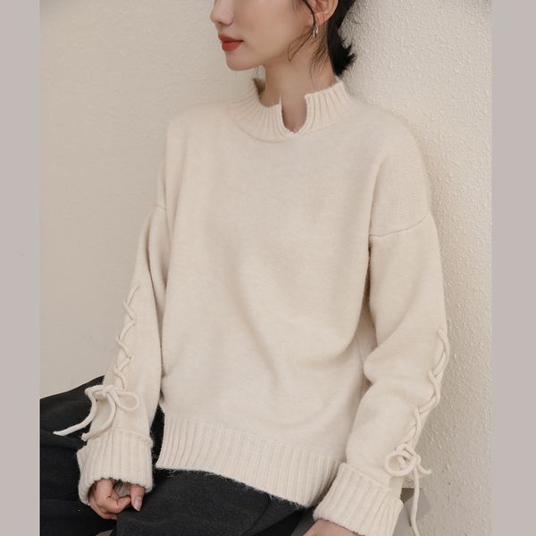 

2021 new thick women's large sweater vest cleaves neck-neck lace sleeves in knitting the office lady's clothes 0rxb, White;black