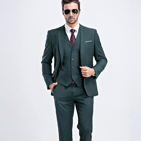 

jacket+pant+vest england style 2020 new men business slim suits sets one button wedding dress three-piece blazers coat green 9151, White;black