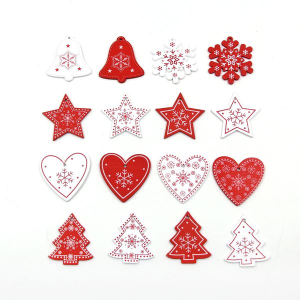 

2021 latest tree/heart/star 12pcs/lot wooden diy white&red pendants christmas for home xmas tree ornaments kids gifts decorations new