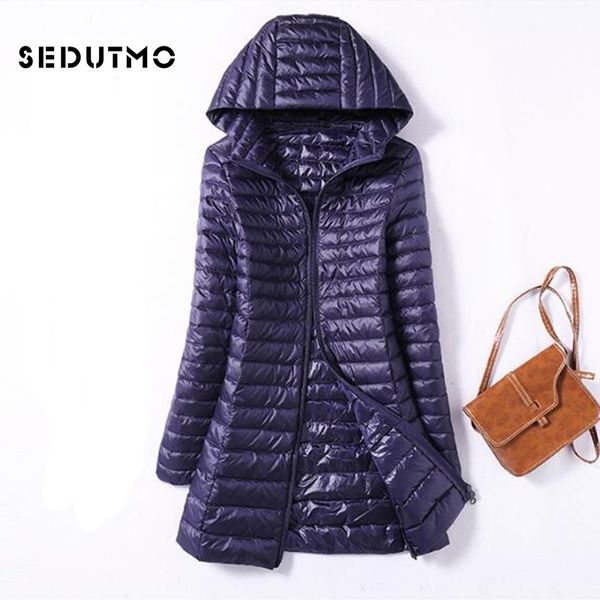 

sedutmo winter ultra light duck womens down jackets plus size 3xl long down doat puffer jacket slim hooded parkas ed038 201120, Black