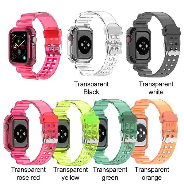 

clear band + case for iwatch series 6 5 4 3 2 1 band transparent for iwatch strap 38mm 40mm 42mm 44mm plastic strap