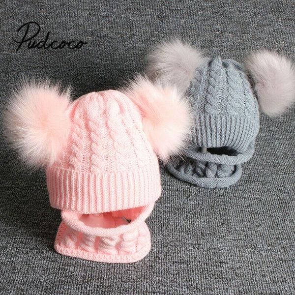 

caps & hats 2021 children's winter hat scarf set kids solid color knit beanies boys girls autumn warm fashion pom, Yellow