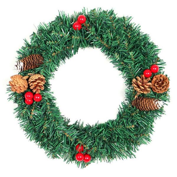 

christmas wreath, xmas berry wreath with red berries and cones for home wall, window, staircase, door decor