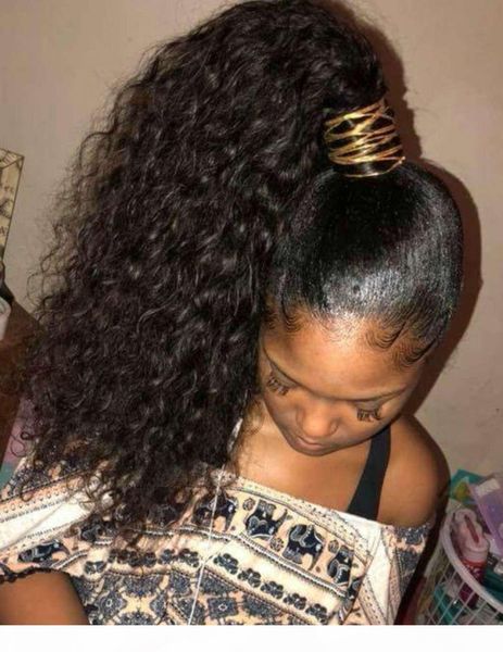 

human hair women ponytail extensions for black women natural brown clip in wavy curly drawstring ponytail haipiece 100g-160g ship