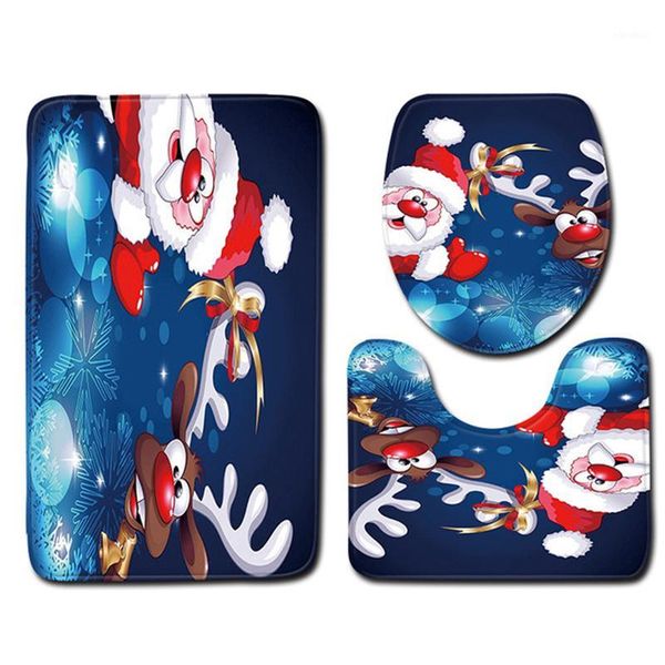 

christmas non-slip absorbent bath pedestal mat toilet lid cover carpet bathroom1