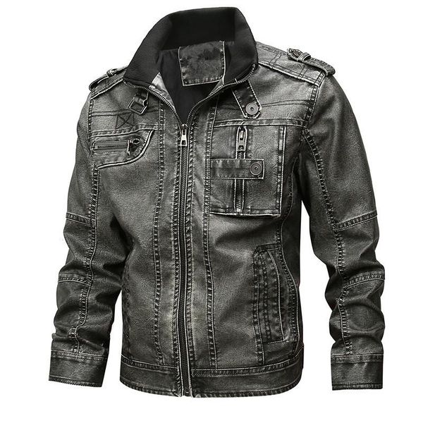

men's fur & faux plus size leather jacket coat men autumn winter vintage motorcycle jackets outwears classic biker man, Black