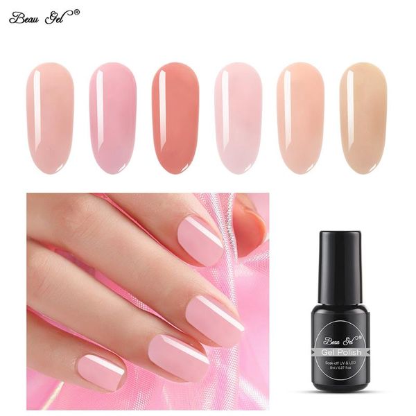 

beau gel 8ml jelly nail gel polish semi-transparent nude color varnish polish soak off long lasting nail art uv lacquer, Red;pink