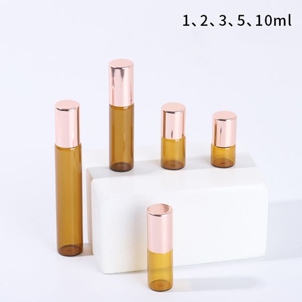 

sale amber glass roller bottles for essential oils refillable roll on bottle with metal roller ball in stocks