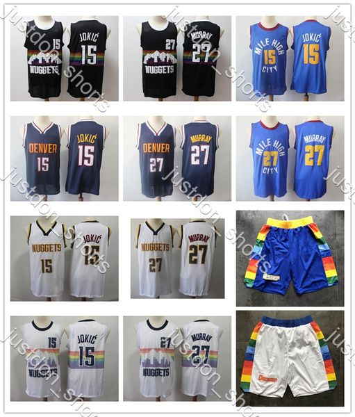 

retro mens basketball jerseys nikola jokic 15 jamal murray 27 allen iverson 3 swingman shirts city black edition basketball jerseys, Black;red
