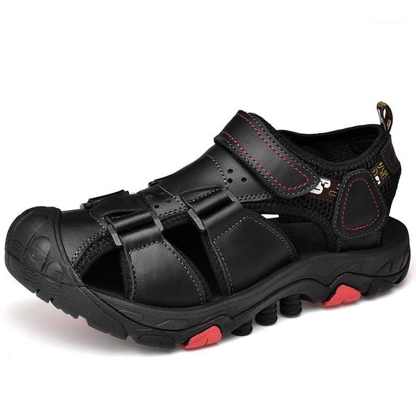 

new men's sandals summer comfortable outdoor men casual shoes genuine leather beach sandals soft men roman size 38-461, Black