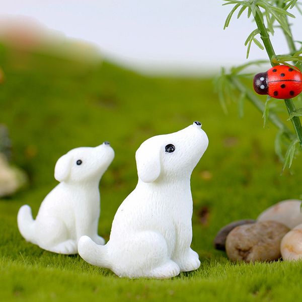 Simpatico cane bianco adorabile cucciolo resina bambola del fumetto ornamento miniatura fata decorazione del giardino muschio micro paesaggio accessorio artigianale fai da te L S DH5969