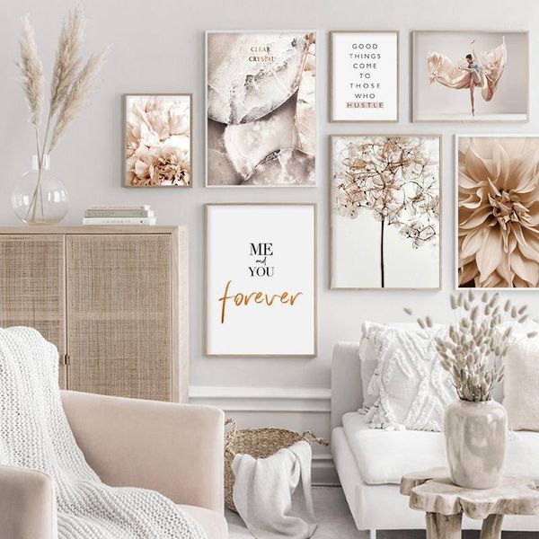 

peony flower leaf plant wall art dance woman quote posters and prints nordic canvas painting for living room home decoration1