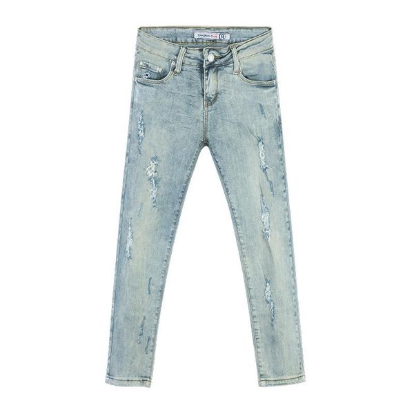 

women's jeans summer spring woman female ripped hole stretch ankle length casual denim skinny trousers , womens bleached pencil pants, Blue
