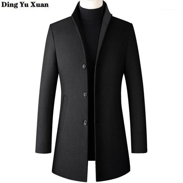 

men's wool & blends men's winter stand collar long coat men slim fit single-breasted overcoat business formal red trench plus size, Black
