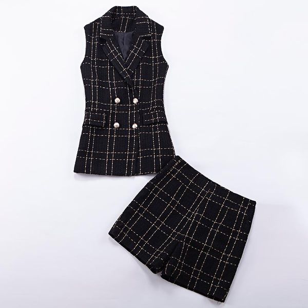 

high-quality autumn and winter new korean women's plaid fashion suit ladies temperament suit vest shorts two-piece, White