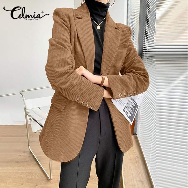 

celmia solid corduroy blazer women long sleeve suit collar business blazers female casual solid plus size vintage suit coat 5xl, White;black