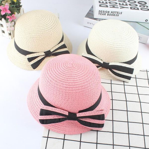 

caps & hats korean-style summer beach knit cap girls straw hat mixed colors bow princess children sun-resistant sun1, Yellow