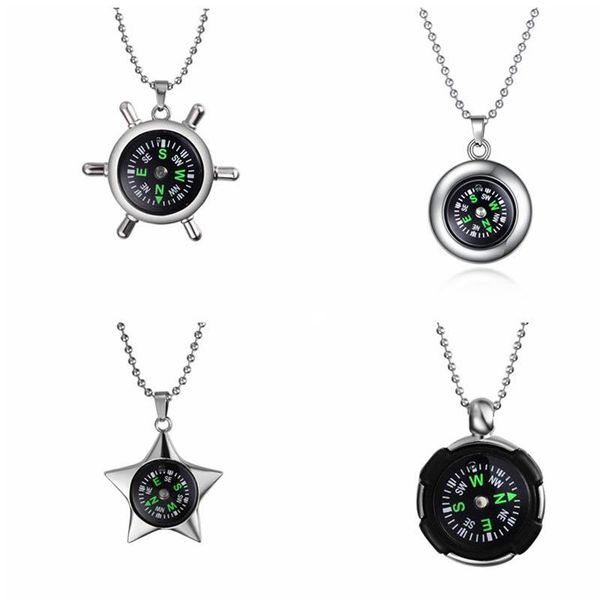 

compass rudder pendant necklace for men woman round star steering wheel necklaces seamen sailor navy male jewelry, Silver