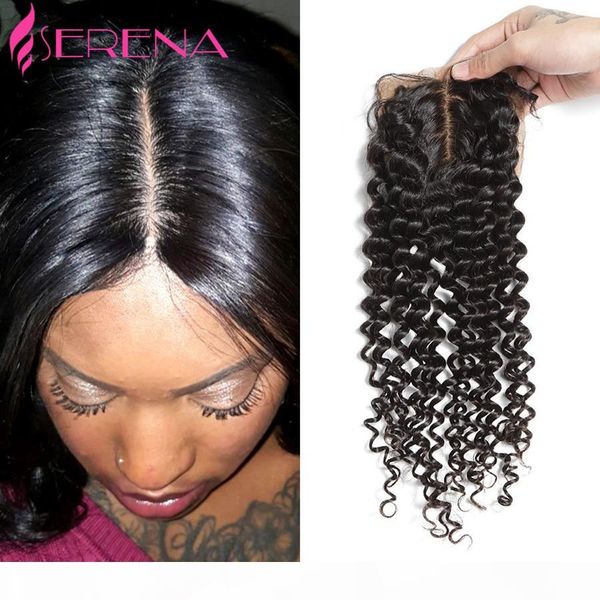 

малазийский завитые silk base closure глубокая волна человеческих волос silk top closure отбеленные узлы 100% девственницы волос шнурка закр, Black