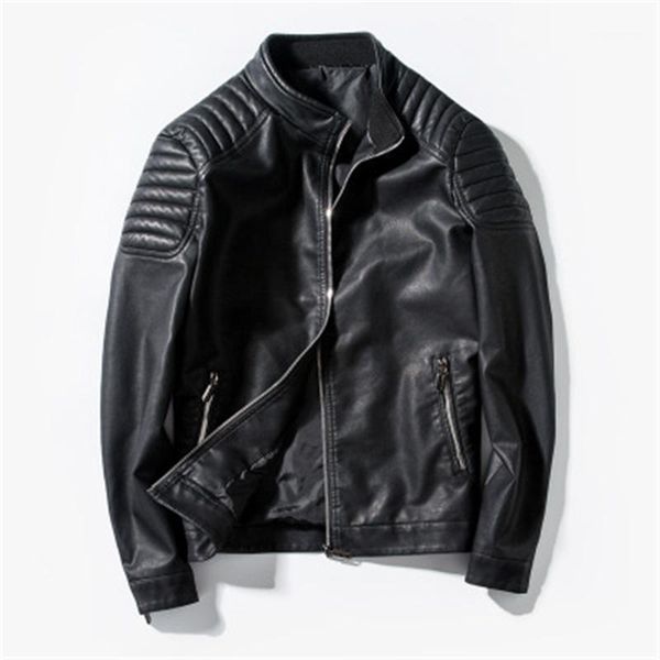 

long sleeve cardigan zipper motorcycle jackets clothing male spring casual slim outerwear man pu faux leather jackets fashion trend, Black