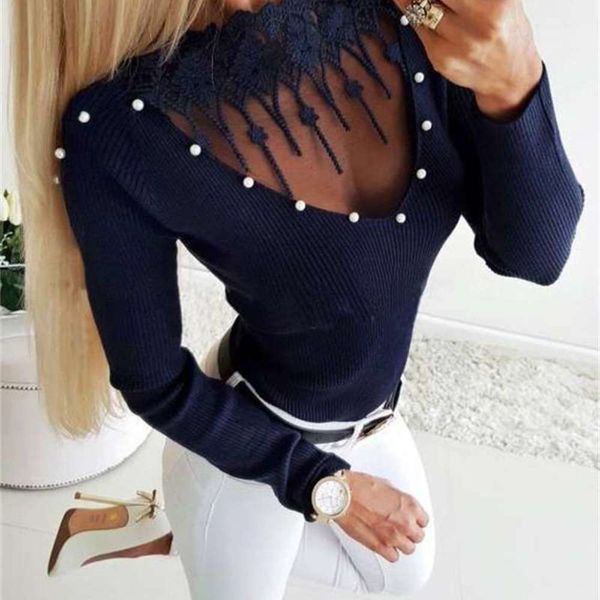 

slim spring 2019 new women's bubble beads lace cut out t-shirt, Black;gray