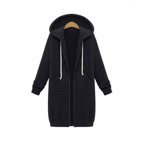 

hoodie sweatshirt solid zipper warm long hoodies women zip up autumn winter oversize hooded female sweatshirt for women 2020 5xl1, Black