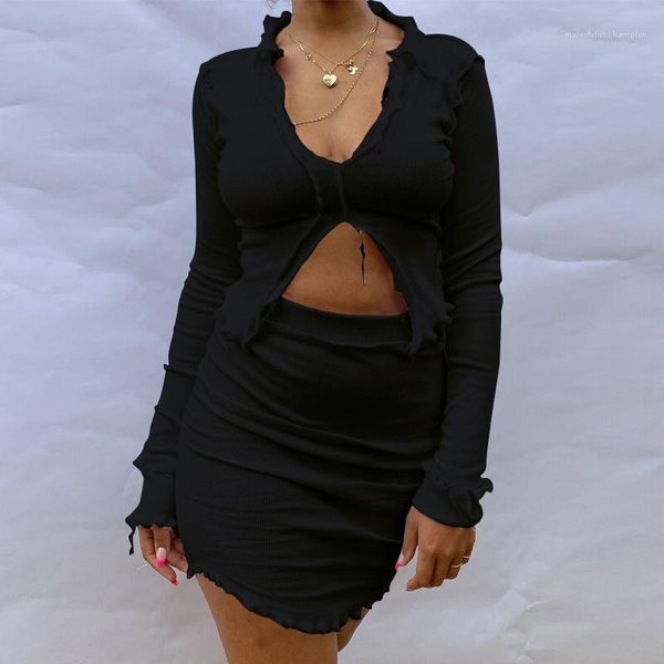 

neck long sleeve tshirt skirt suits fashion solid color dress women clothes women 2 piece dress polo, White