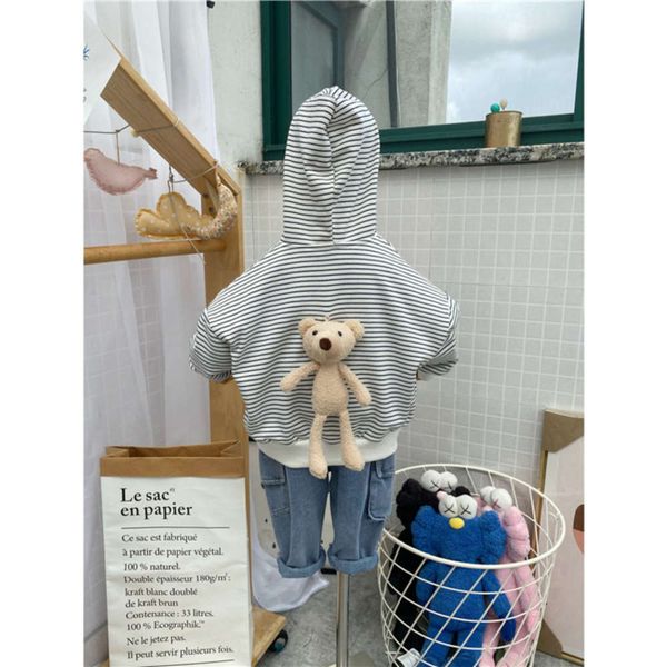 

autumn net red bear striped children's hooded sweater boys and girls cute pendant doll baby cardigan et fashion, Black