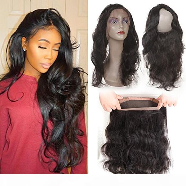 

360 lace frontal closure brazilian virgin body wave hair weave lace closure back with elastic natural hairline natural looking 22x4x2inch, Black;brown