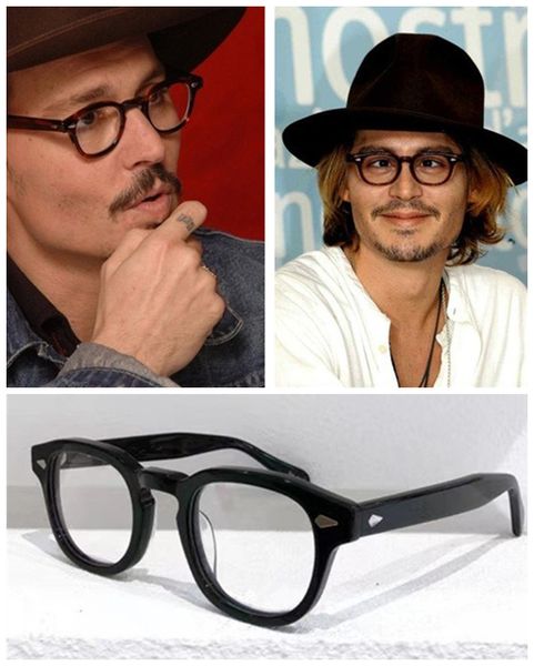 Johnny Depp Retro-Vintage Multi-Color vintage round glasses frames with Imported Plank Round Fullrim for Prescription - Cart-Carvd 49/46/44 - Fullset Packing Included