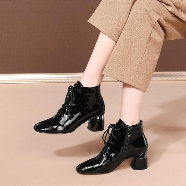 

mljuese 2021 women ankle boots cow leather wine red lace up winter short plush round heels ankle boots size 34- 411, Black