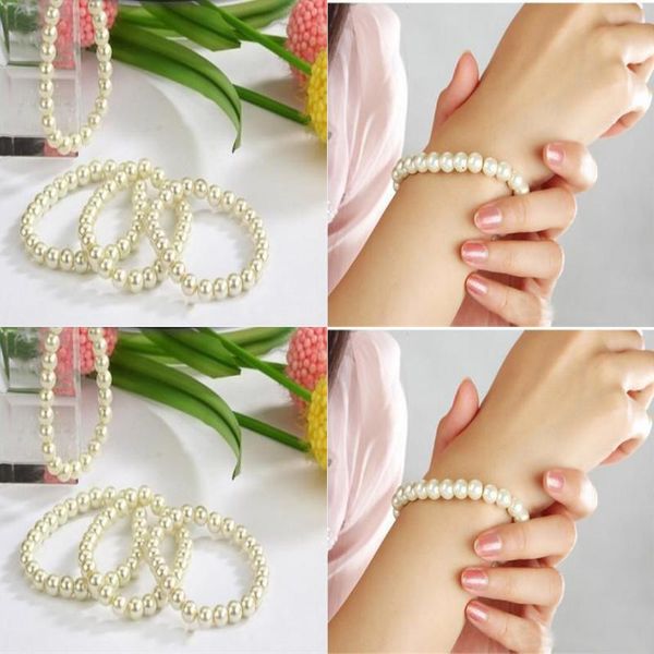 

new lots bracelet beige pearl bridal 24pcs elastic bracelets faux white bbysv bdehome, Black