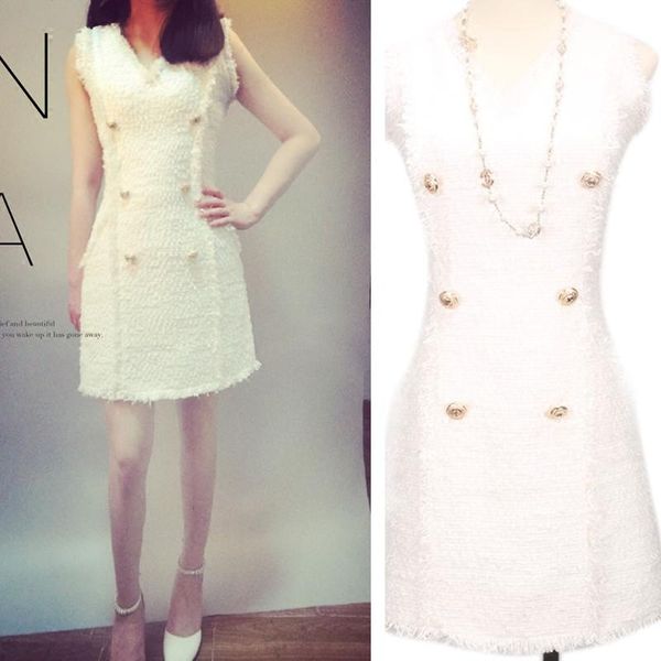 

casual dresses tweed tassels show thin fragrance vest dress v neck hip, Black;gray