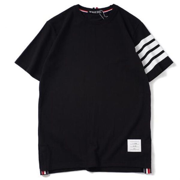 

students and european brand t-shirt 4 bars loose cotton bead tb models tide short-sleeved printed men's new men and women couples ameri, Black